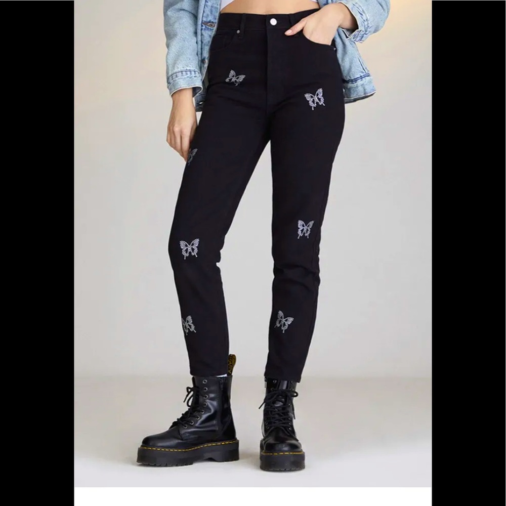 Pacsun Black  Ultra High Rise Slim Fit Jeans Women's Butterfly Embellished